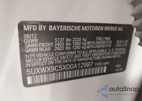 2013 BMW X3 xDrive28I from USA, damaged, VIN 5UXWX9C5XD0A12987